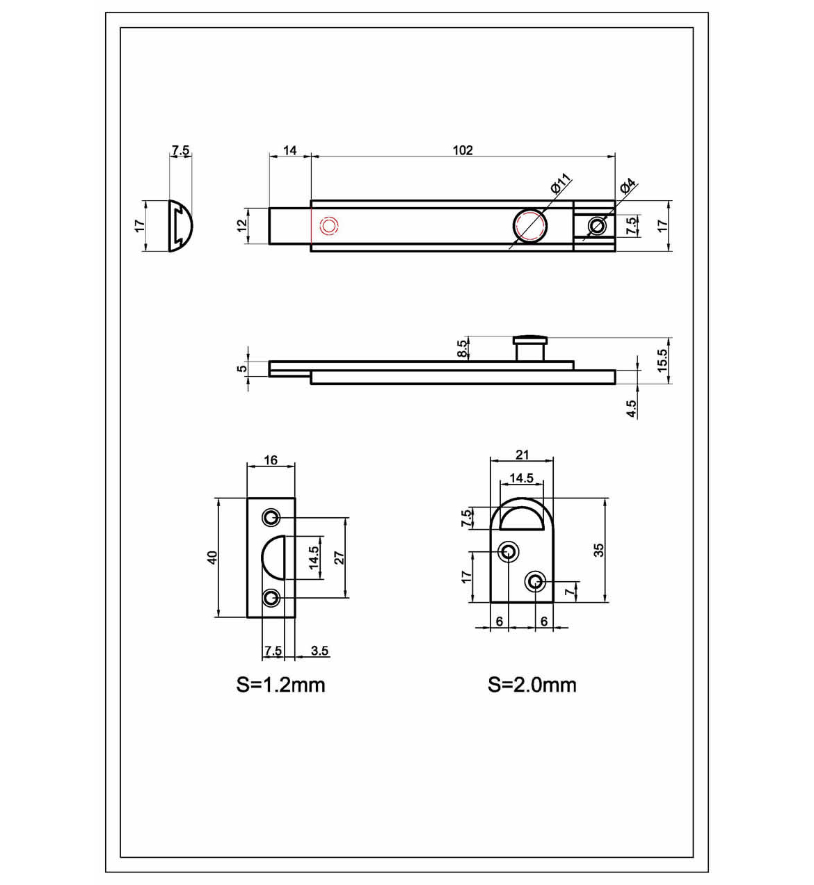 Surface Sliding Bolt Spec Sheet